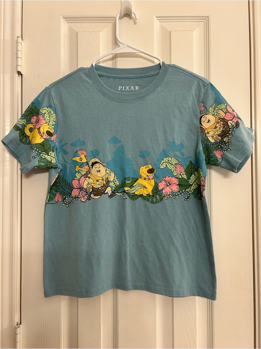Disney Pixar Up Russell & Dug Hibiscus Flowers Women's Cropped T-Shirt BoxLunch
